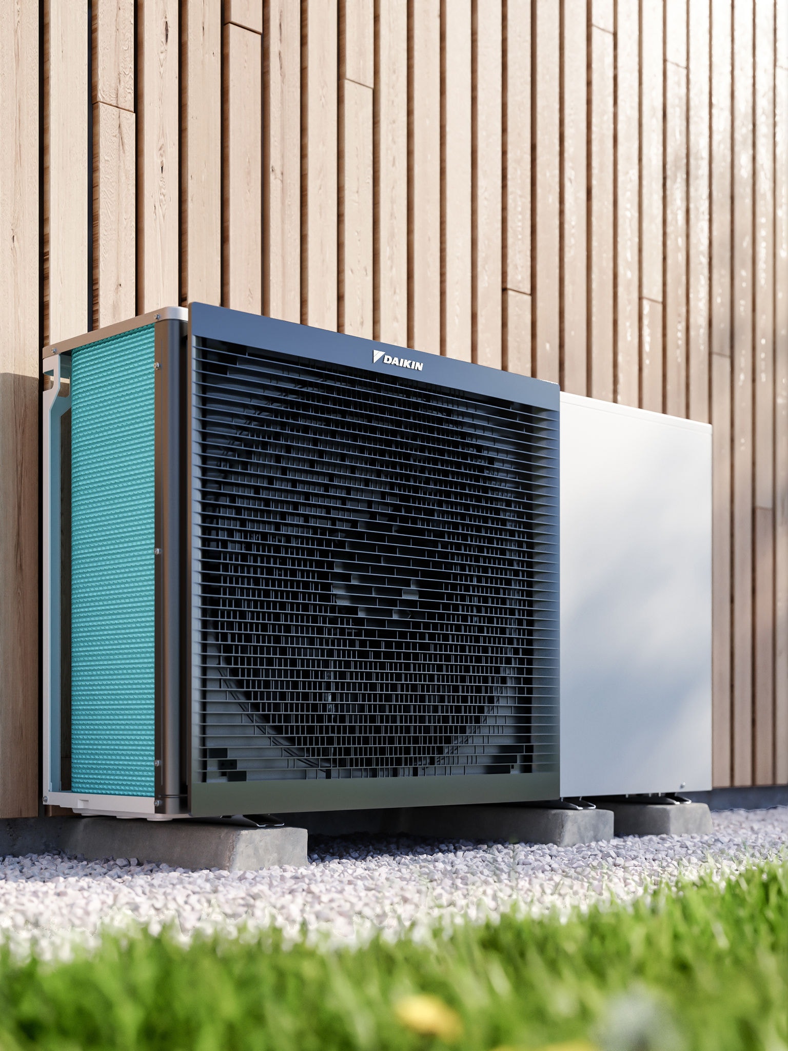 Външно тяло Daikin Altherma, поставено в градината
